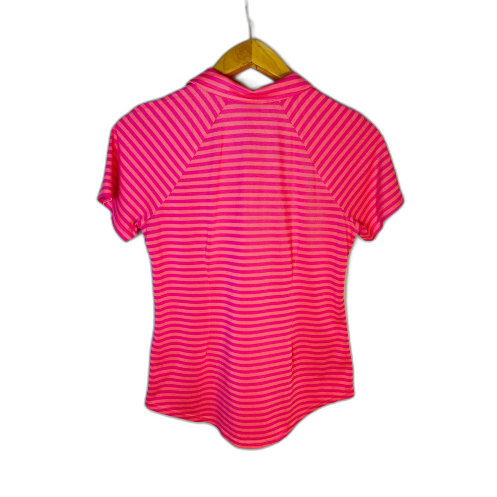 Jofit Womens NWOT Pink Coral Striped Performance 1/4 Zip SS Golf Polo Shirt Sz M - Picture 7 of 10